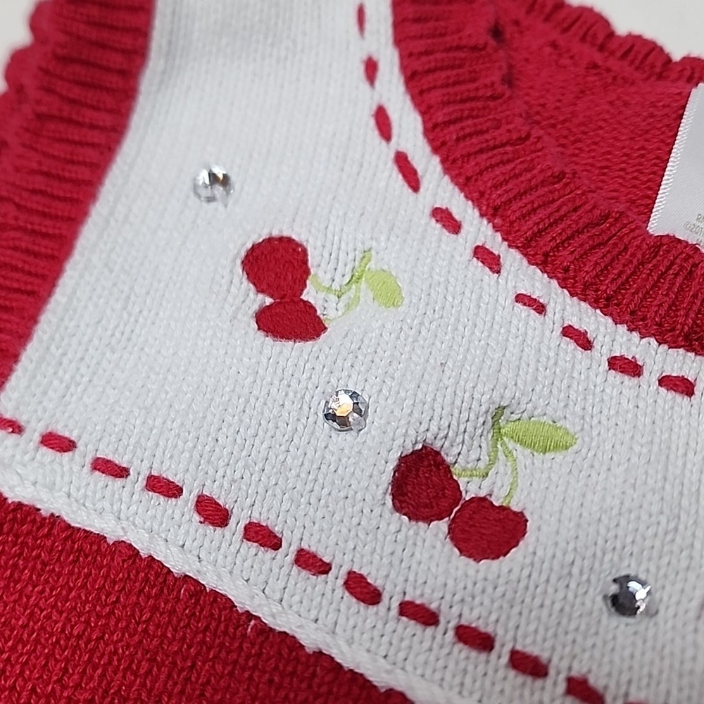 Gymboree Red Cherry Embroidered Sweater Vest Rhinestones Girls 7–8 Cute Retro - Picture 6 of 8